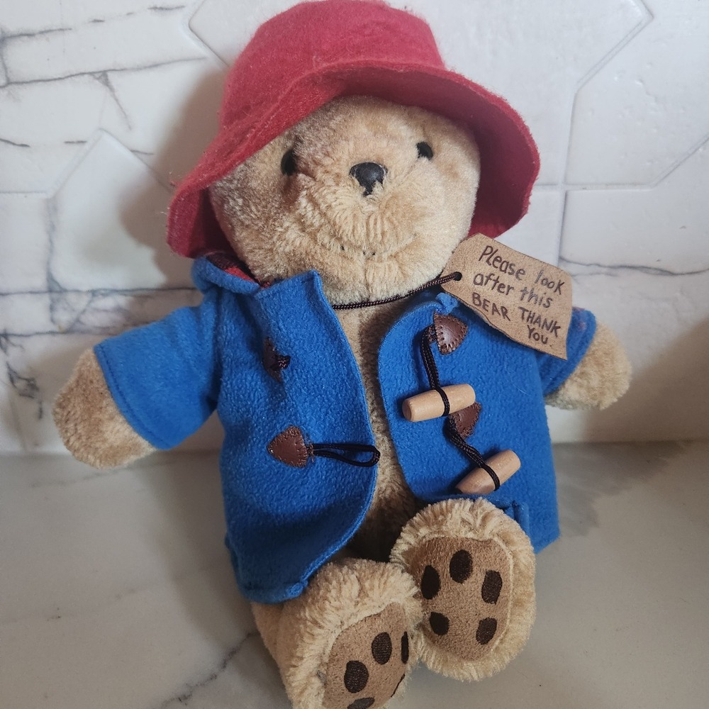 Paddington Bear Plush Rainbow Designs Blue Duffle Coat Red Hat 10 Inch
